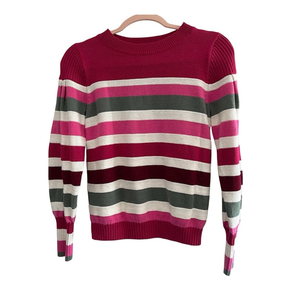 Loft Pouf Puff Long‎ Sleeved Striped Sweater Pink White Gray W Sz S